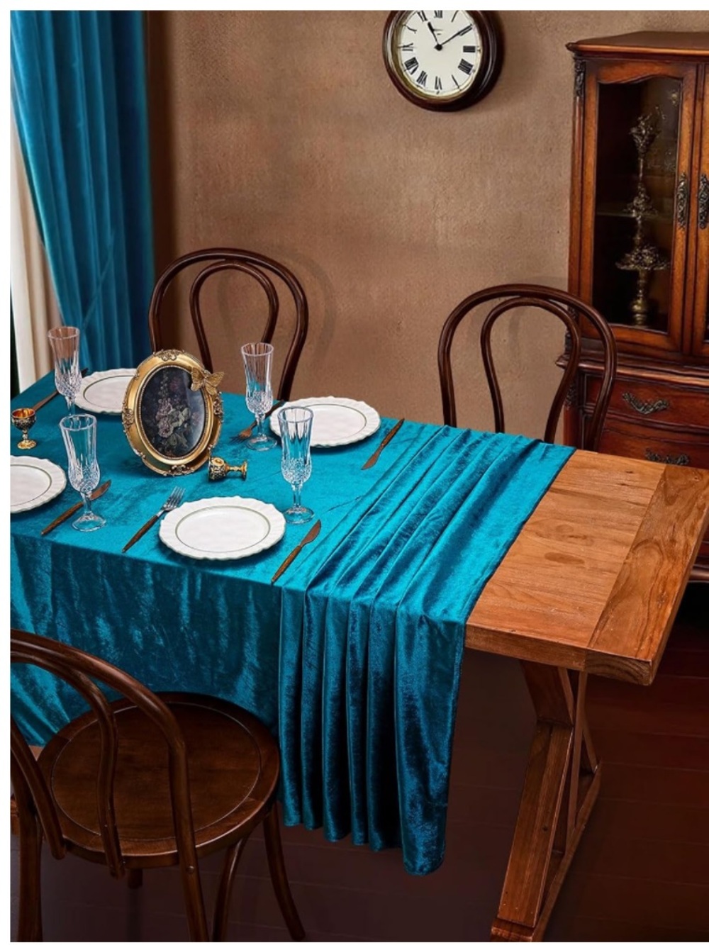 Luxurious Velvet Tablecloth Rectangular (60x102”) PEACOCK BLUE